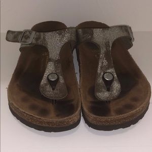 Birkenstocks rustic silver leather